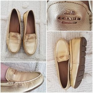 Gold Leather Coach Loafers